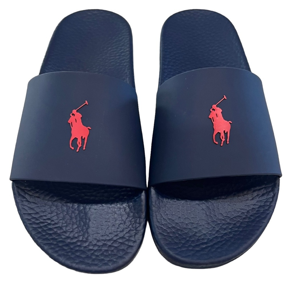 New Polo Ralph Lauren Signature Pony Slide Sandals Navy Men’s 8 9 10 11 12 13 - Picture 2 of 12